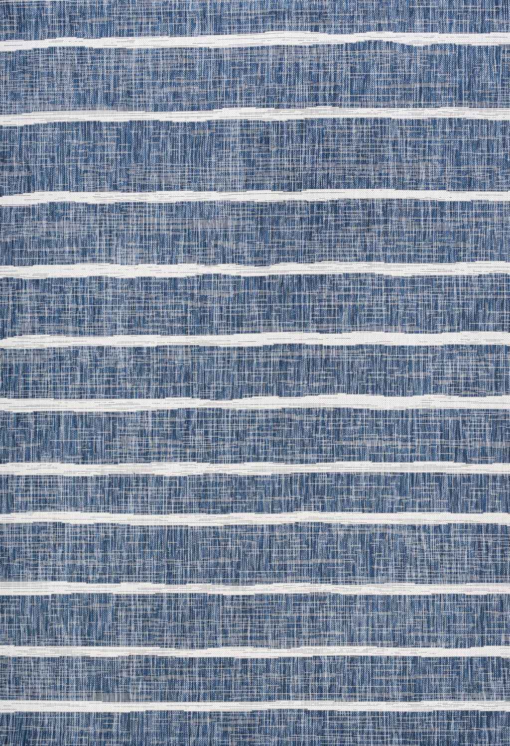 9' X 12' Blue And Ivory Striped Indoor Outdoor Area Rug
