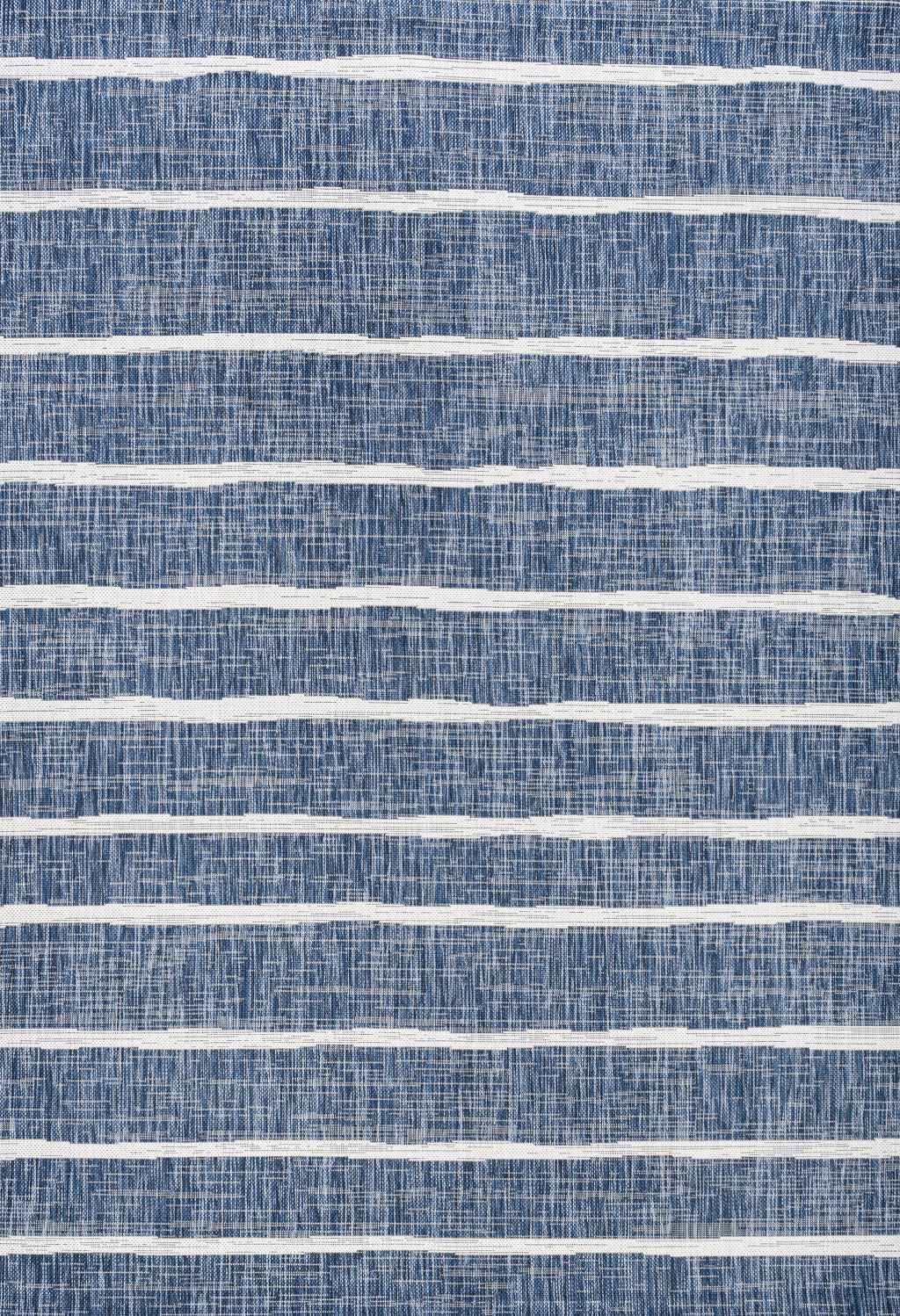 9' X 12' Blue And Ivory Striped Indoor Outdoor Area Rug
