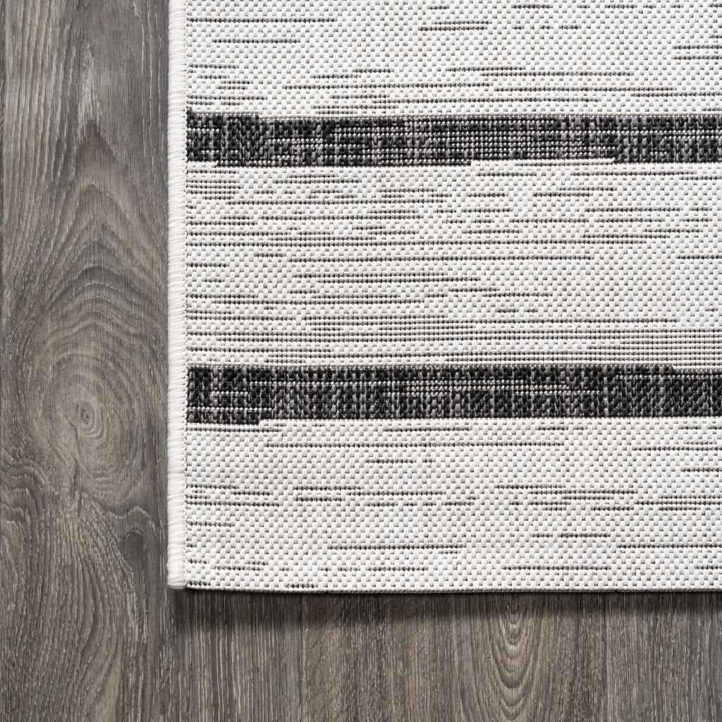 6' Ivory And Black Square Striped Indoor Outdoor Area Rug