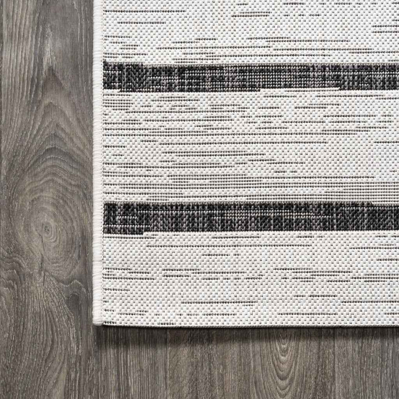 6' Ivory And Black Square Striped Indoor Outdoor Area Rug