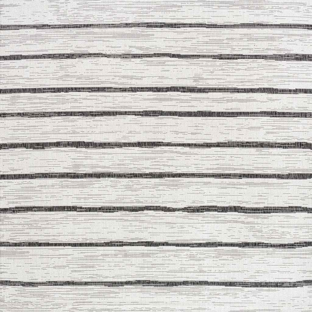 6' Ivory And Black Square Striped Indoor Outdoor Area Rug