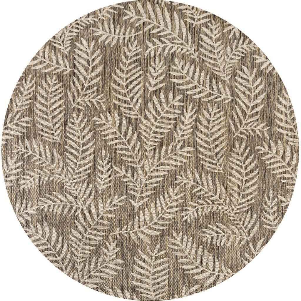 6' Brown And Beige Round Floral Indoor Outdoor Area Rug