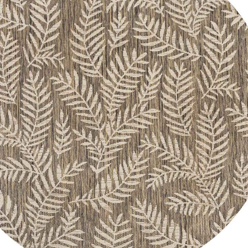 6' Brown And Beige Round Floral Indoor Outdoor Area Rug