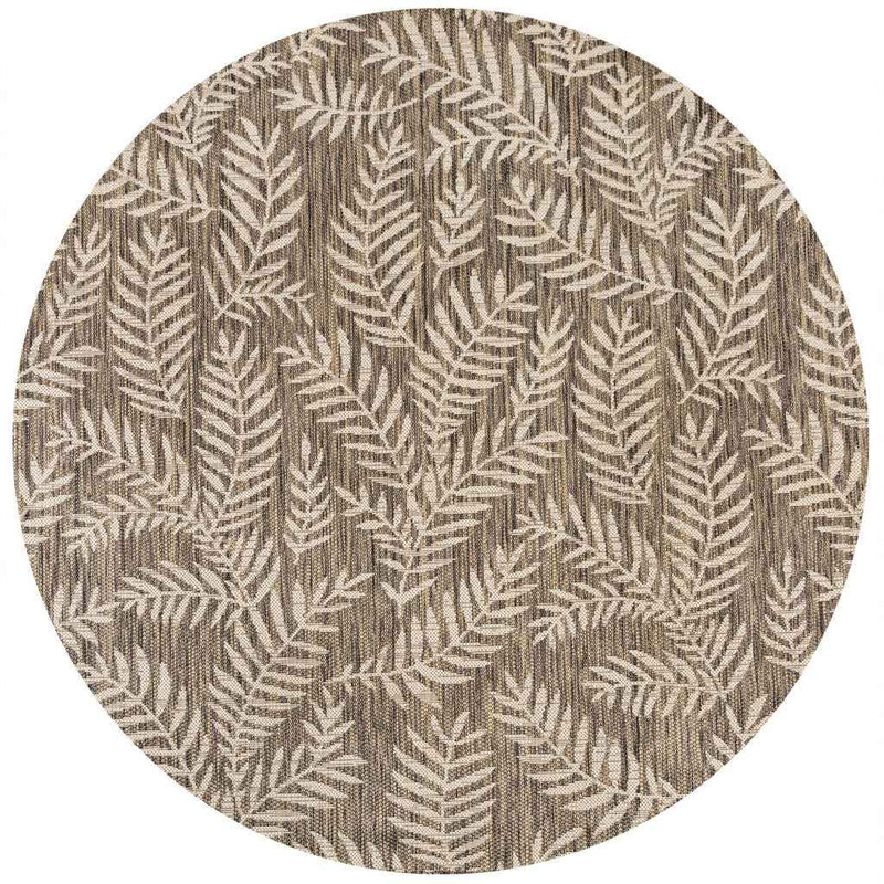 6' Brown And Beige Round Floral Indoor Outdoor Area Rug