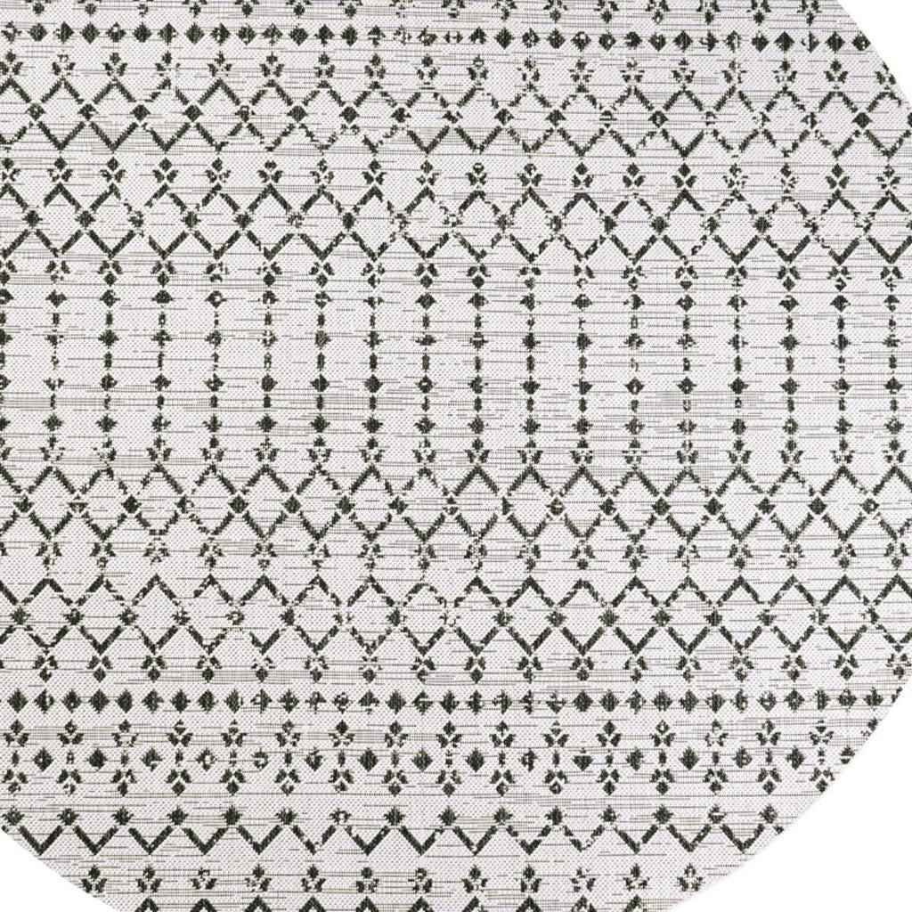 6' Cream And Black Round Trellis Indoor Outdoor Area Rug