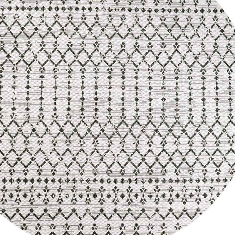 6' Cream And Black Round Trellis Indoor Outdoor Area Rug
