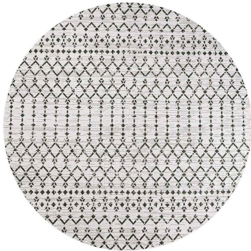 6' Cream And Black Round Trellis Indoor Outdoor Area Rug