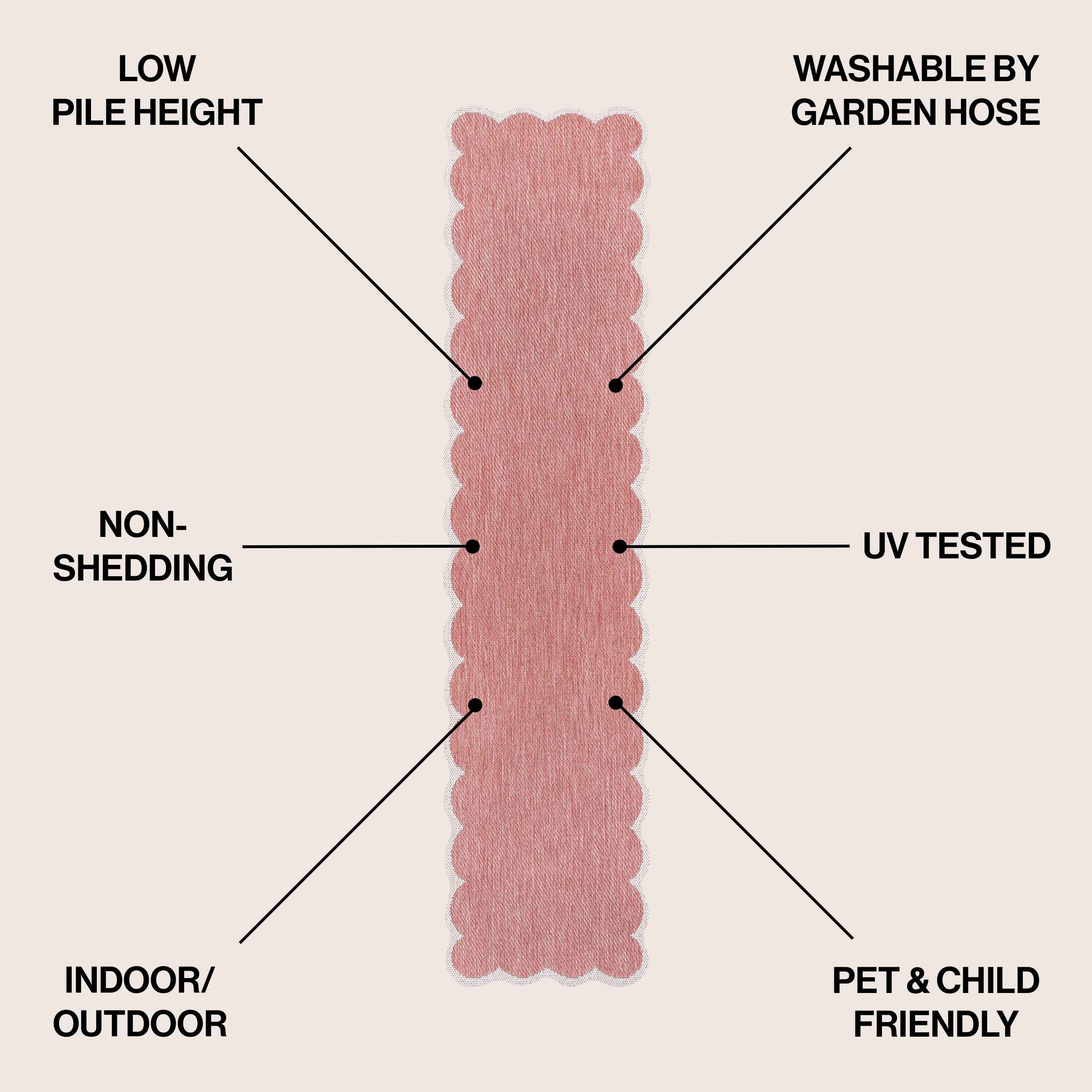 8' Rose And Cream Indoor Outdoor Runner Rug