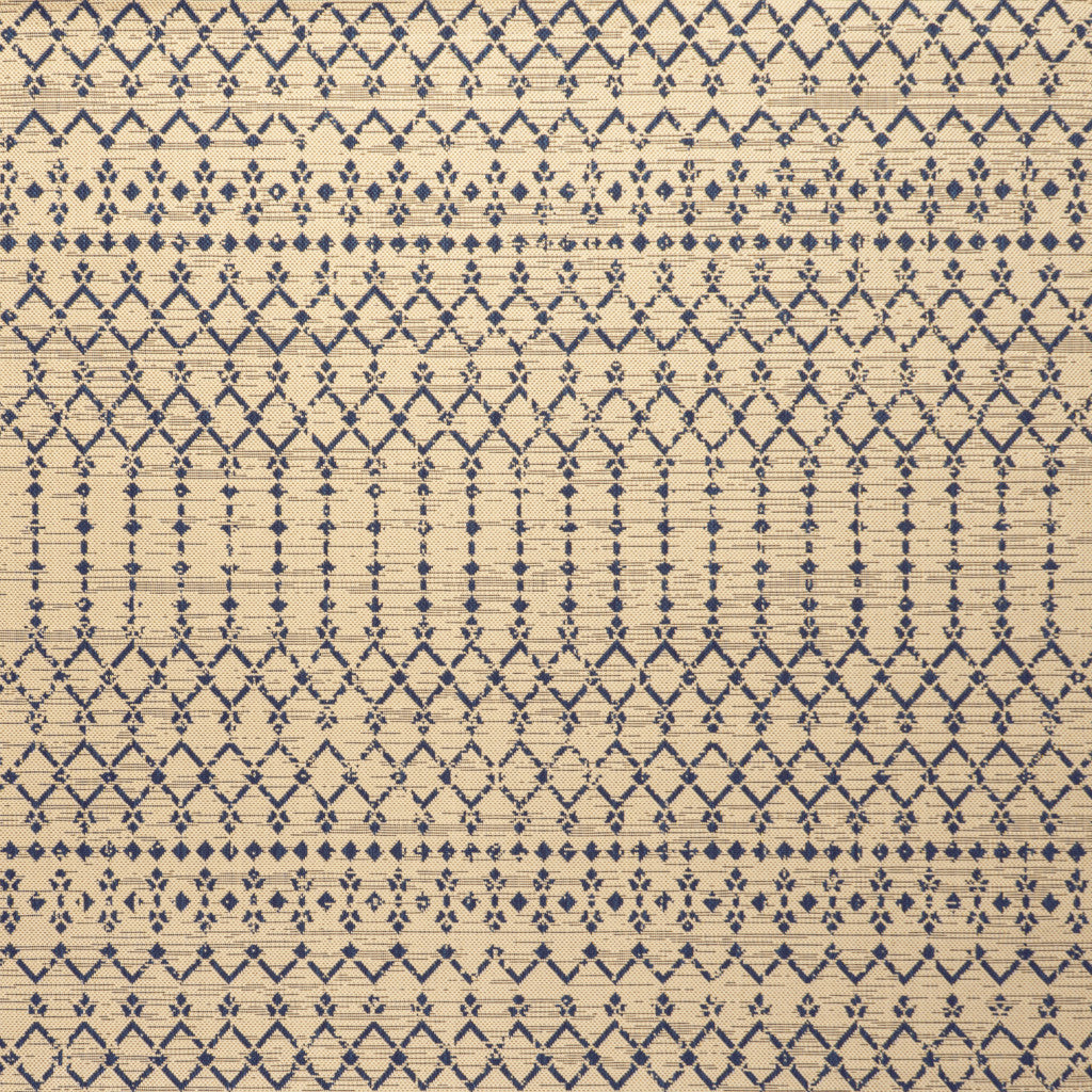 4' Beige And Navy Blue Square Trellis Indoor Outdoor Area Rug - Sports & Outdoor