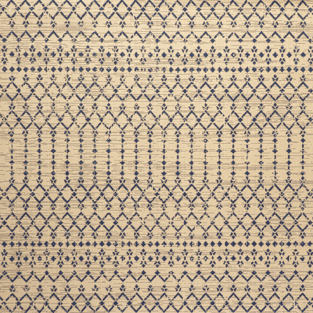 4' Beige And Navy Blue Square Trellis Indoor Outdoor Area Rug - Sports & Outdoor