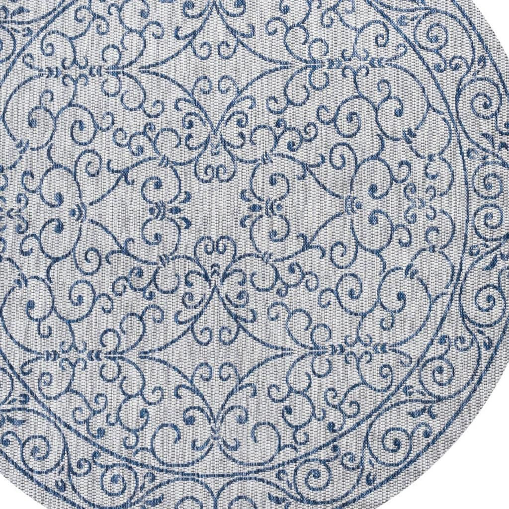 8' Gray And Navy Blue Round Medallion Indoor Outdoor Area Rug - Sports & Outdoor