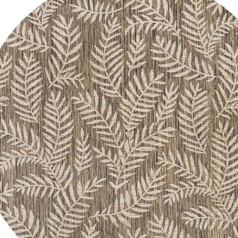 8' Brown And Beige Round Floral Indoor Outdoor Area Rug