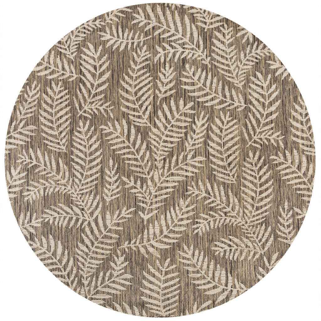 8' Brown And Beige Round Floral Indoor Outdoor Area Rug