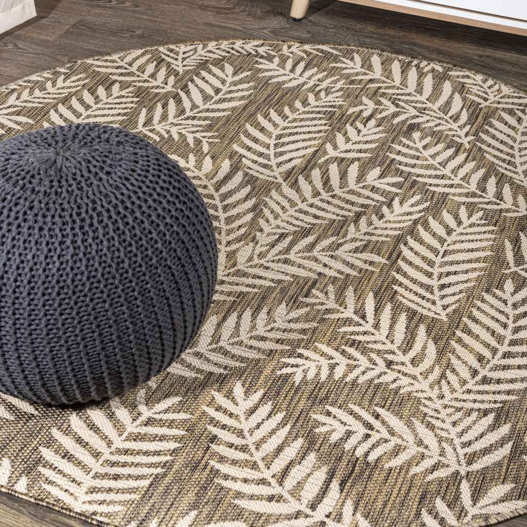8' Brown And Beige Round Floral Indoor Outdoor Area Rug