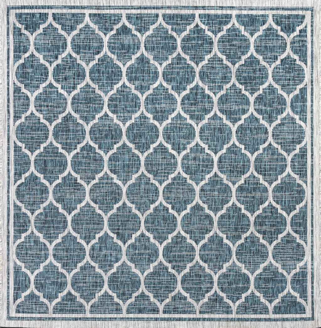 6' Teal Blue And Gray Square Geometric Indoor Outdoor Area Rug Default Title