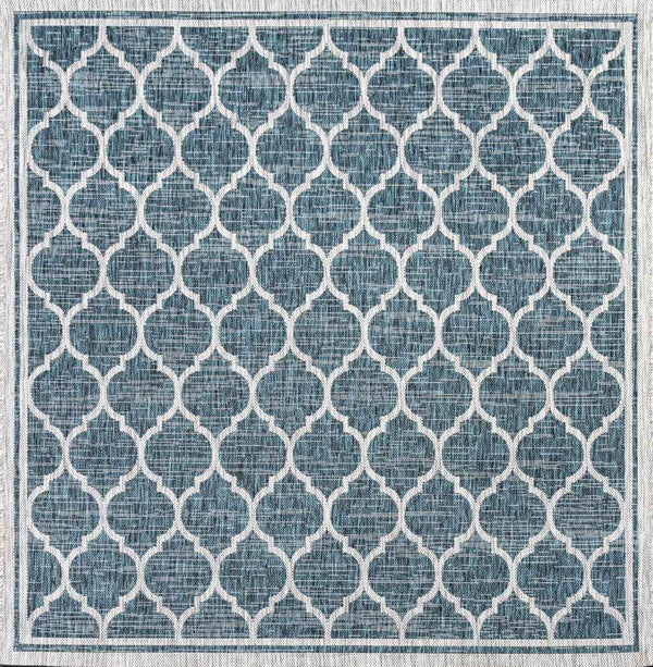 6' Teal Blue And Gray Square Geometric Indoor Outdoor Area Rug Default Title