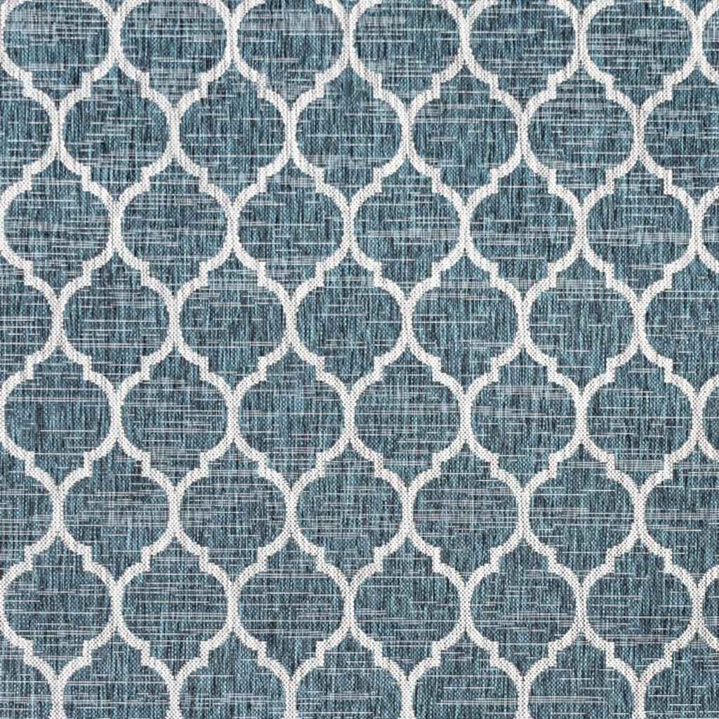 6' Teal Blue And Gray Square Geometric Indoor Outdoor Area Rug