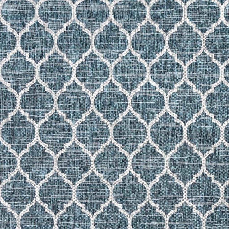 6' Teal Blue And Gray Square Geometric Indoor Outdoor Area Rug