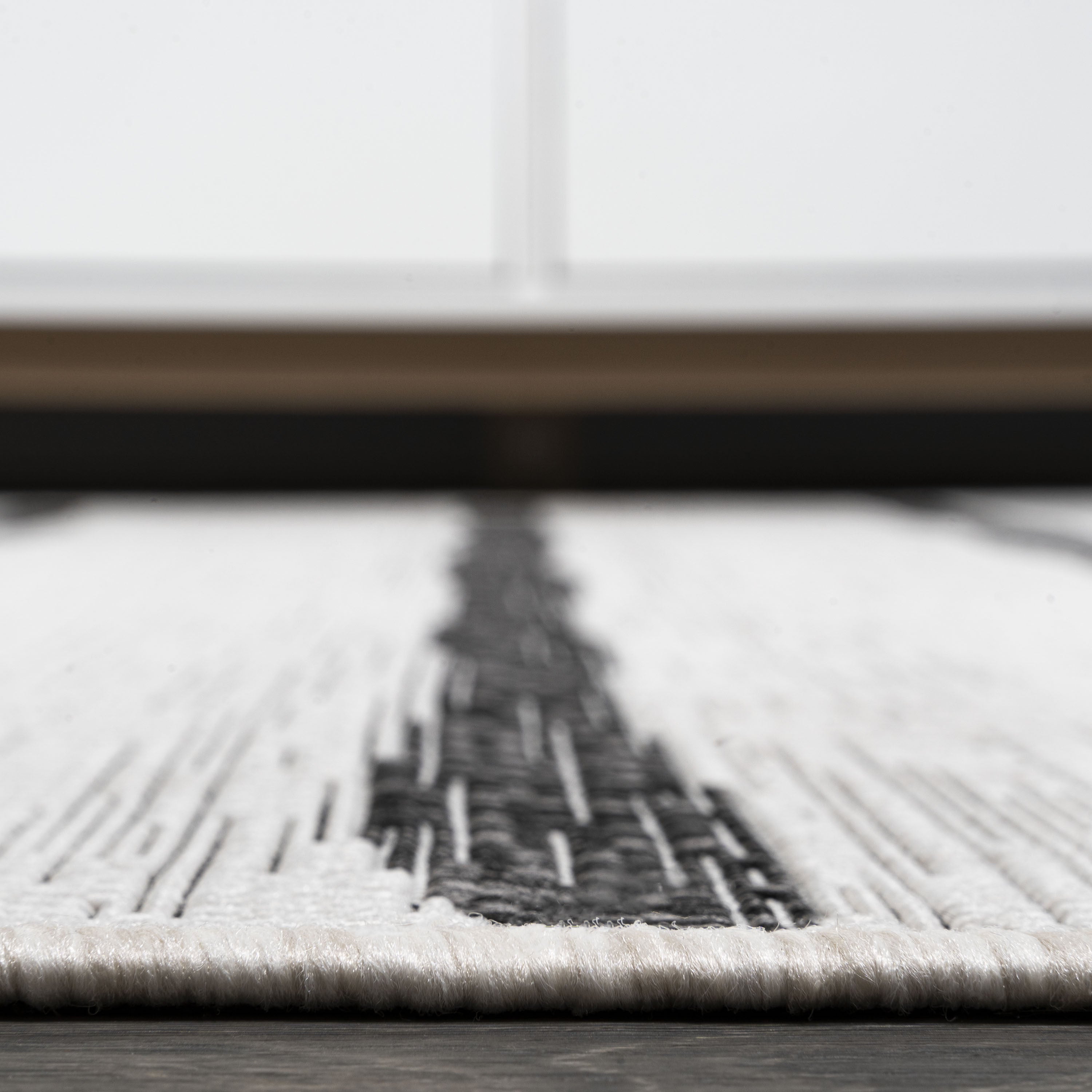 5' Ivory And Black Square Striped Indoor Outdoor Area Rug - Sports & Outdoor