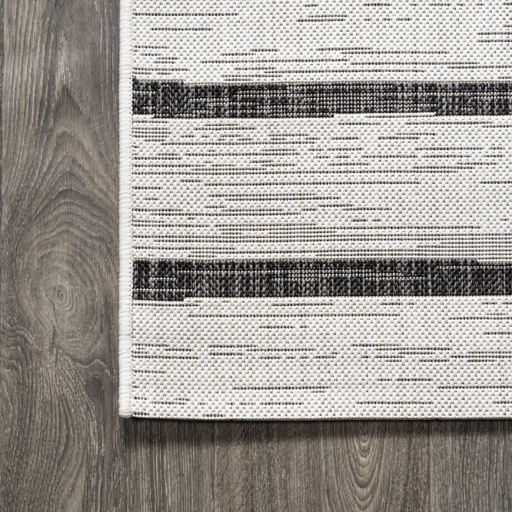 5' Ivory And Black Square Striped Indoor Outdoor Area Rug - Sports & Outdoor