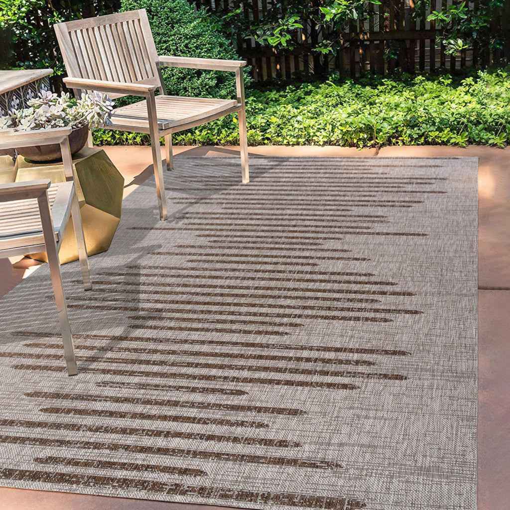 6' X 9' Beige And Brown Striped Indoor Outdoor Area Rug