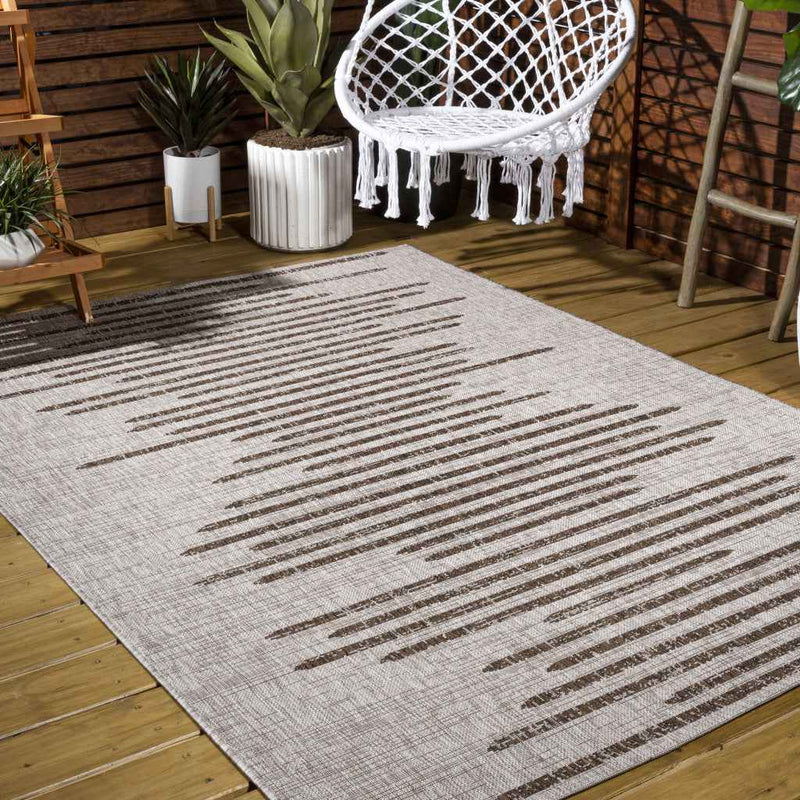 6' X 9' Beige And Brown Striped Indoor Outdoor Area Rug