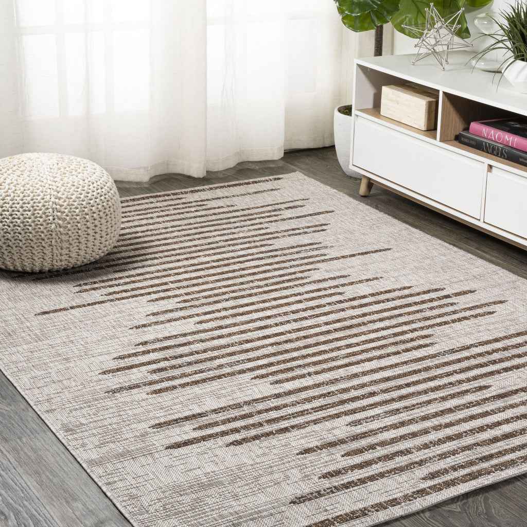 6' X 9' Beige And Brown Striped Indoor Outdoor Area Rug