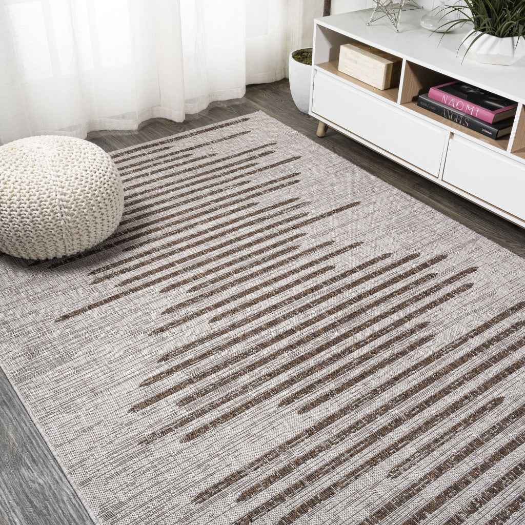 6' X 9' Beige And Brown Striped Indoor Outdoor Area Rug