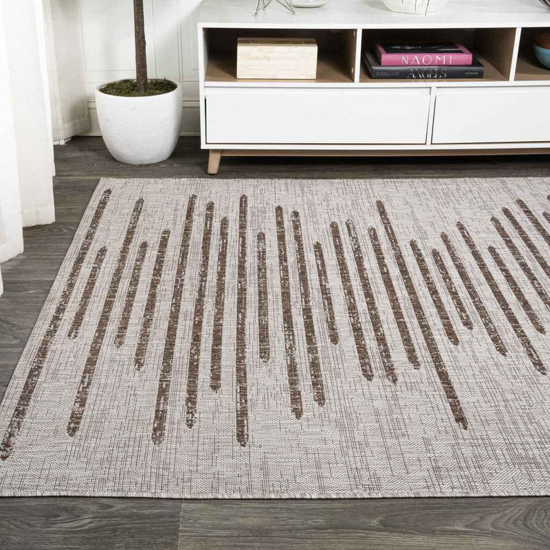 6' X 9' Beige And Brown Striped Indoor Outdoor Area Rug