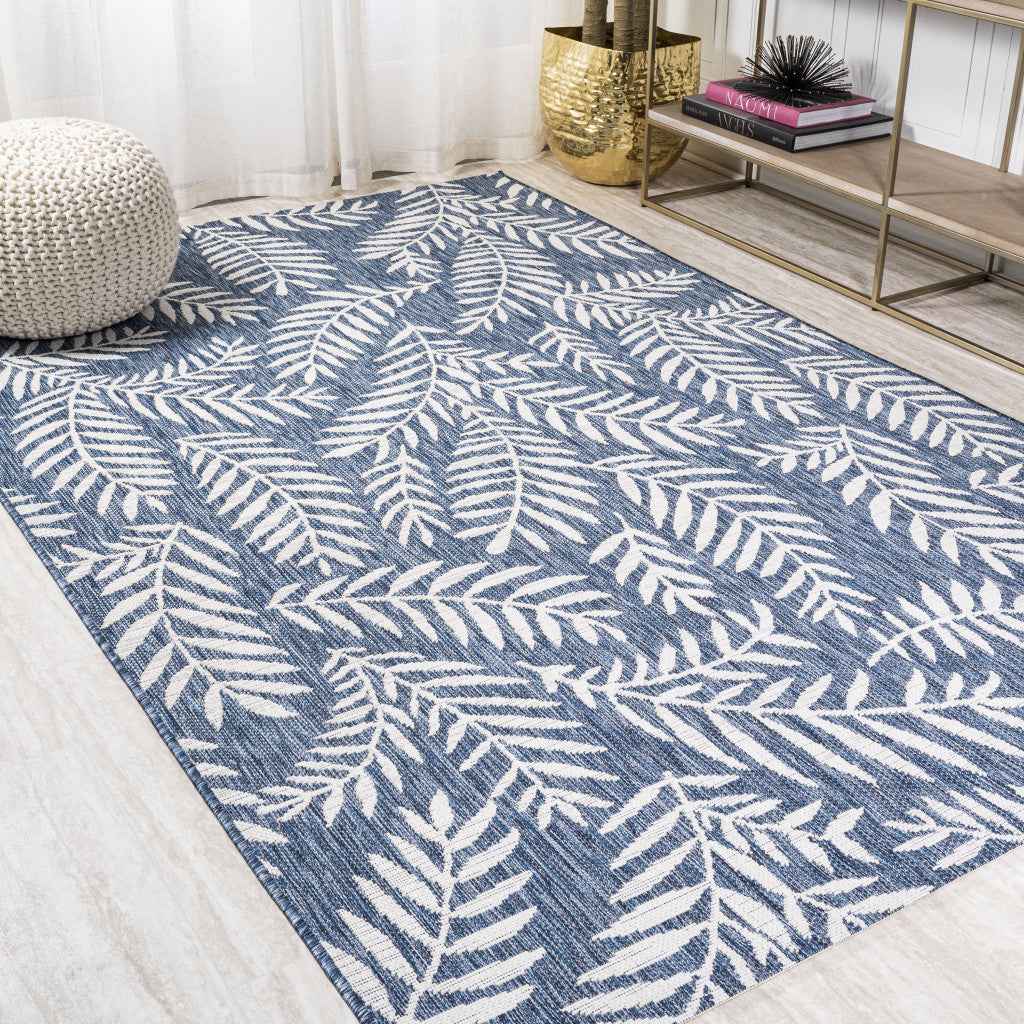 6' X 9' Navy Blue And Ivory Floral Indoor Outdoor Area Rug Default Title