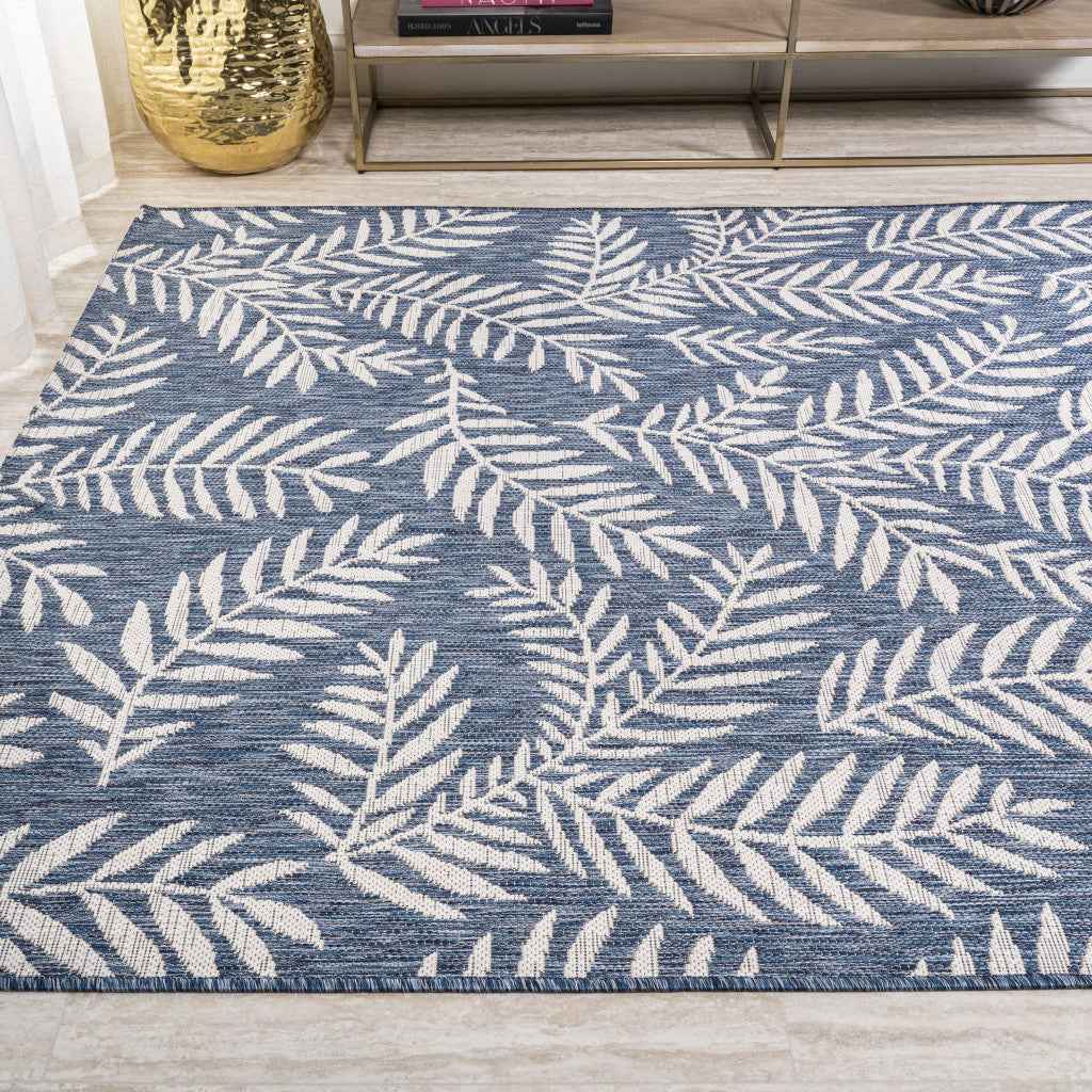 6' X 9' Navy Blue And Ivory Floral Indoor Outdoor Area Rug