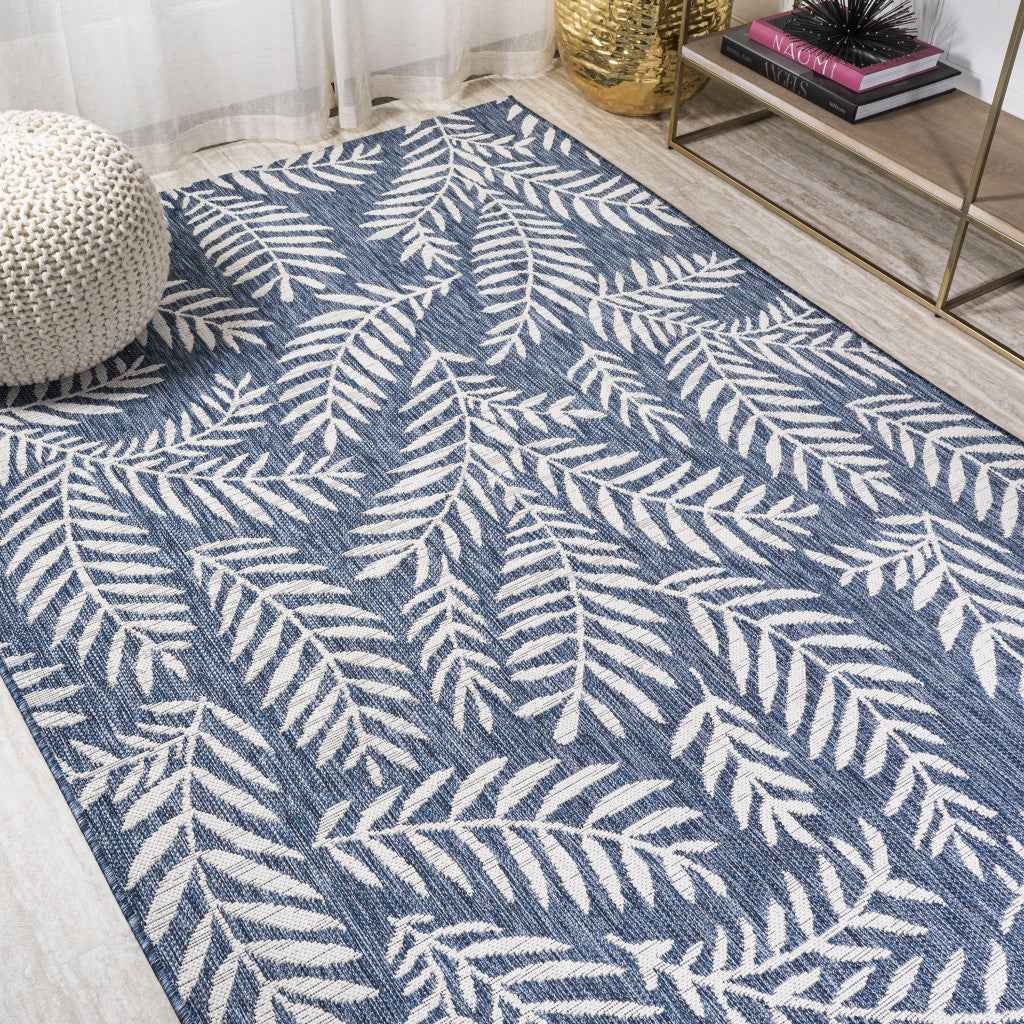6' X 9' Navy Blue And Ivory Floral Indoor Outdoor Area Rug