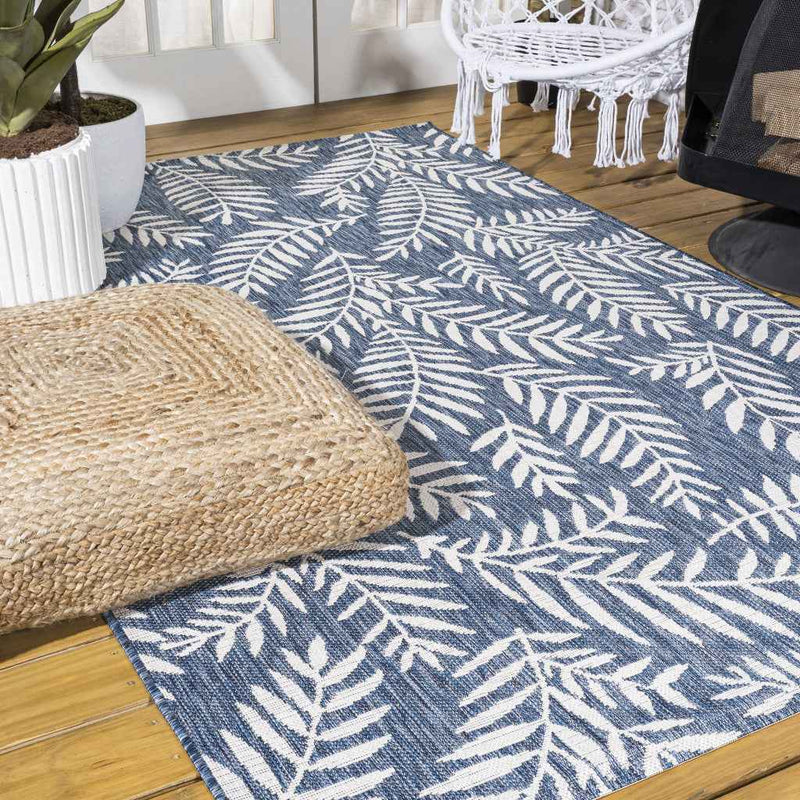 6' X 9' Navy Blue And Ivory Floral Indoor Outdoor Area Rug