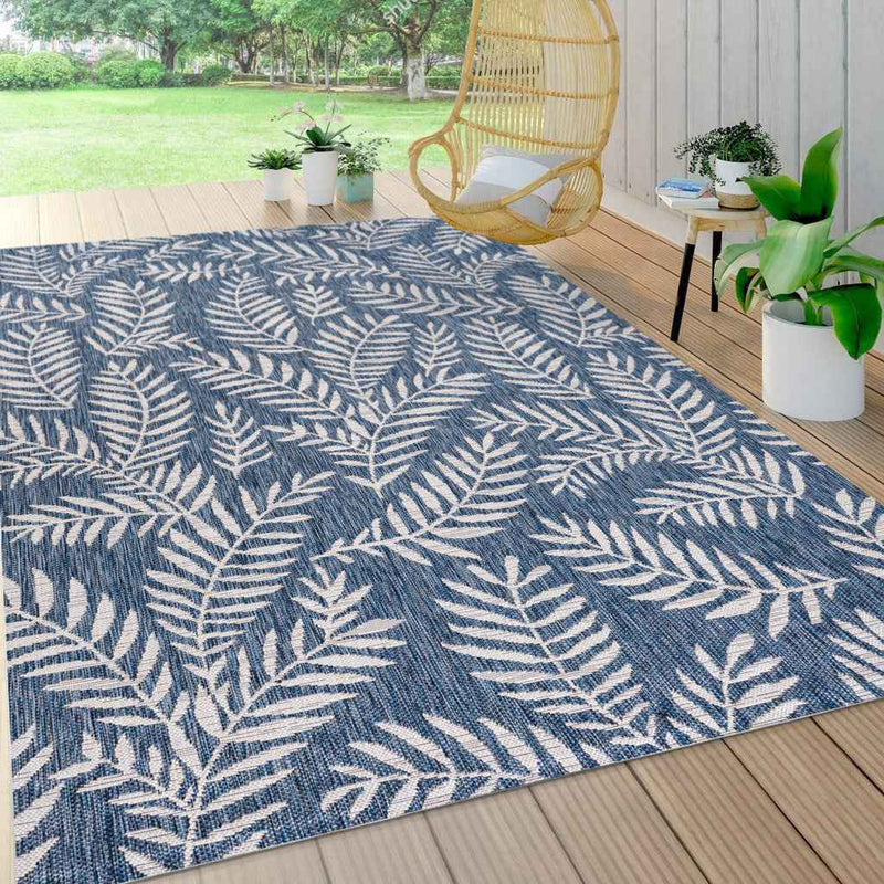 6' X 9' Navy Blue And Ivory Floral Indoor Outdoor Area Rug