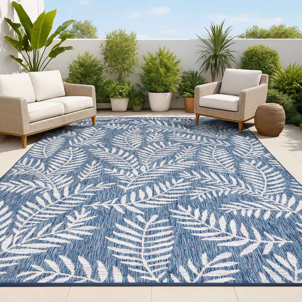 6' X 9' Navy Blue And Ivory Floral Indoor Outdoor Area Rug