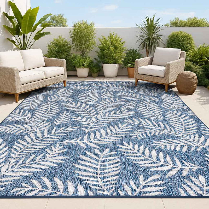 6' X 9' Navy Blue And Ivory Floral Indoor Outdoor Area Rug