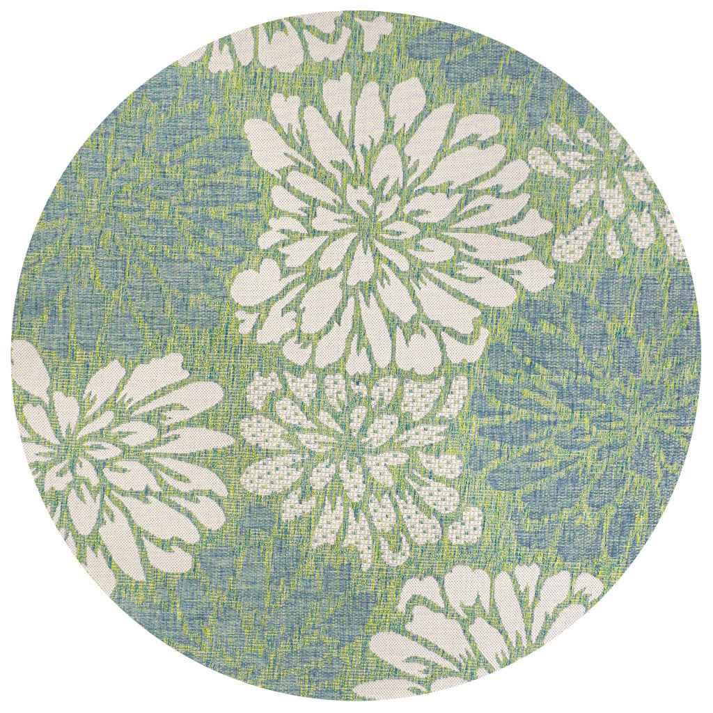 6' Cream And Green Round Floral Indoor Outdoor Area Rug Default Title