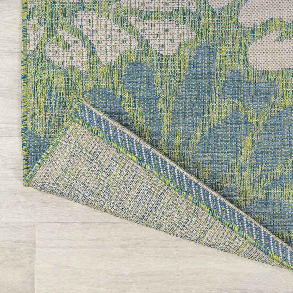 6' Cream And Green Round Floral Indoor Outdoor Area Rug