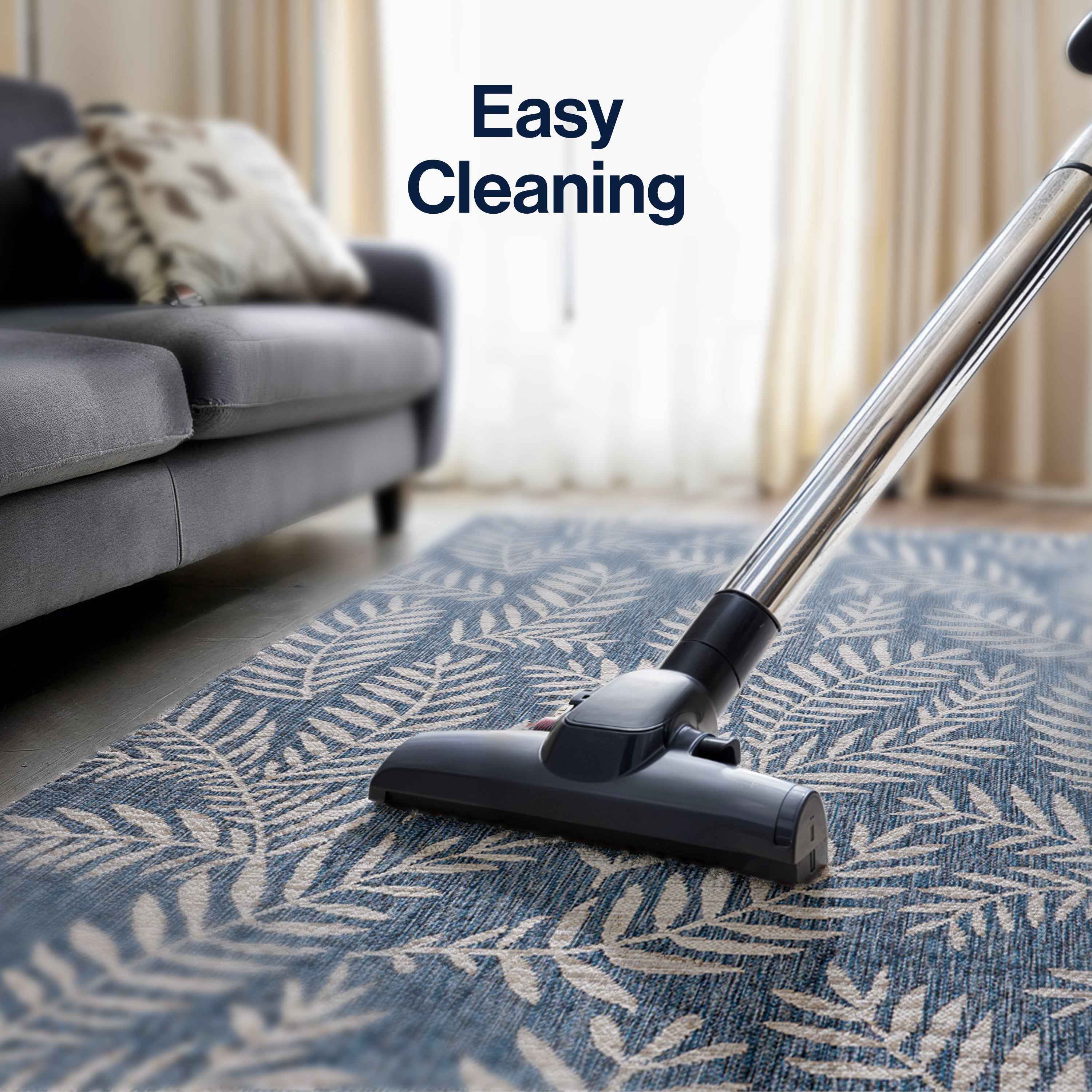 8' Navy Blue And Ivory Round Floral Indoor Outdoor Area Rug