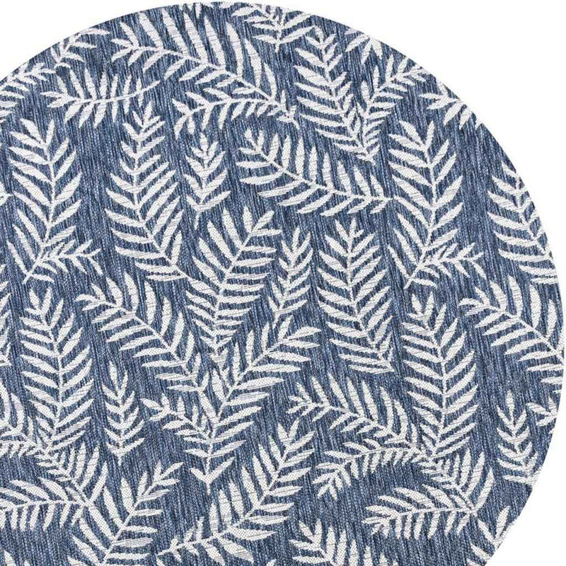 8' Navy Blue And Ivory Round Floral Indoor Outdoor Area Rug
