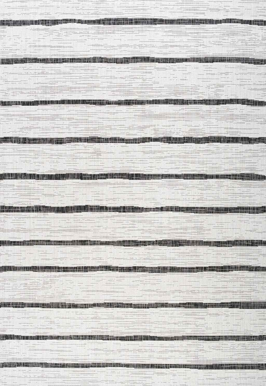 9' X 12' Ivory And Black Striped Indoor Outdoor Area Rug