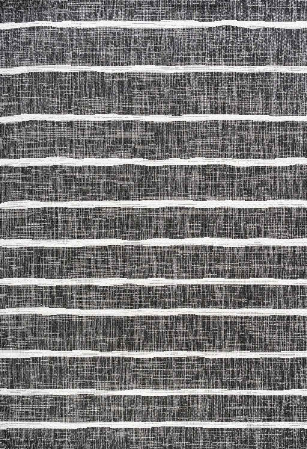 6' X 9' Black And Ivory Striped Indoor Outdoor Area Rug