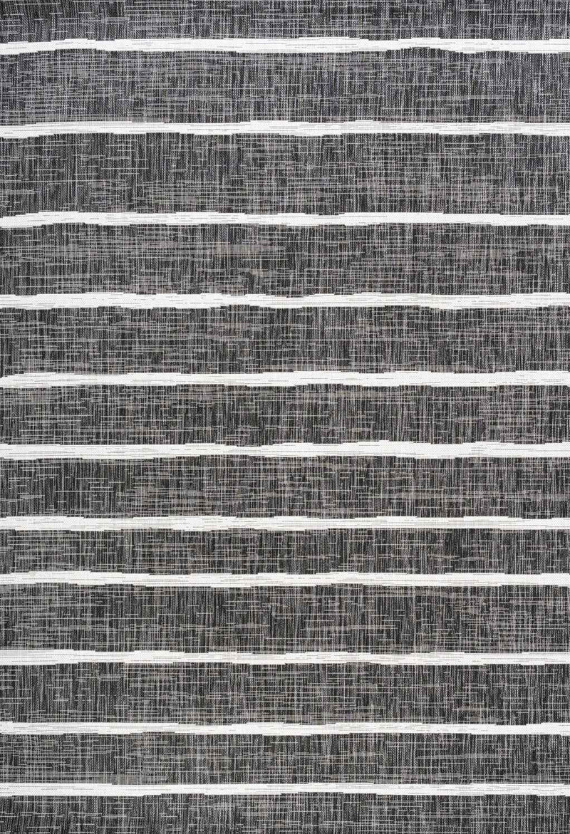 6' X 9' Black And Ivory Striped Indoor Outdoor Area Rug