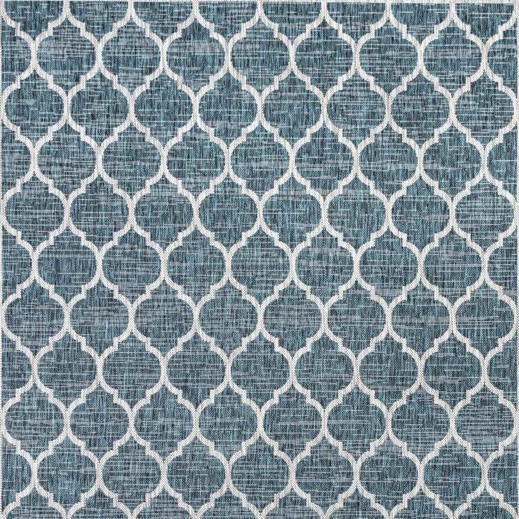 8' Teal Blue And Gray Square Geometric Indoor Outdoor Area Rug