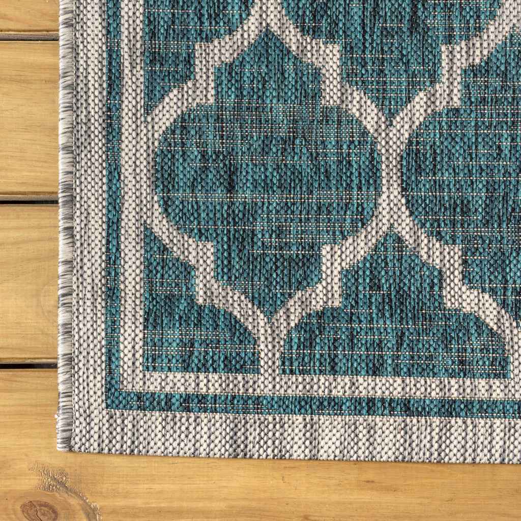 8' Teal Blue And Gray Square Geometric Indoor Outdoor Area Rug