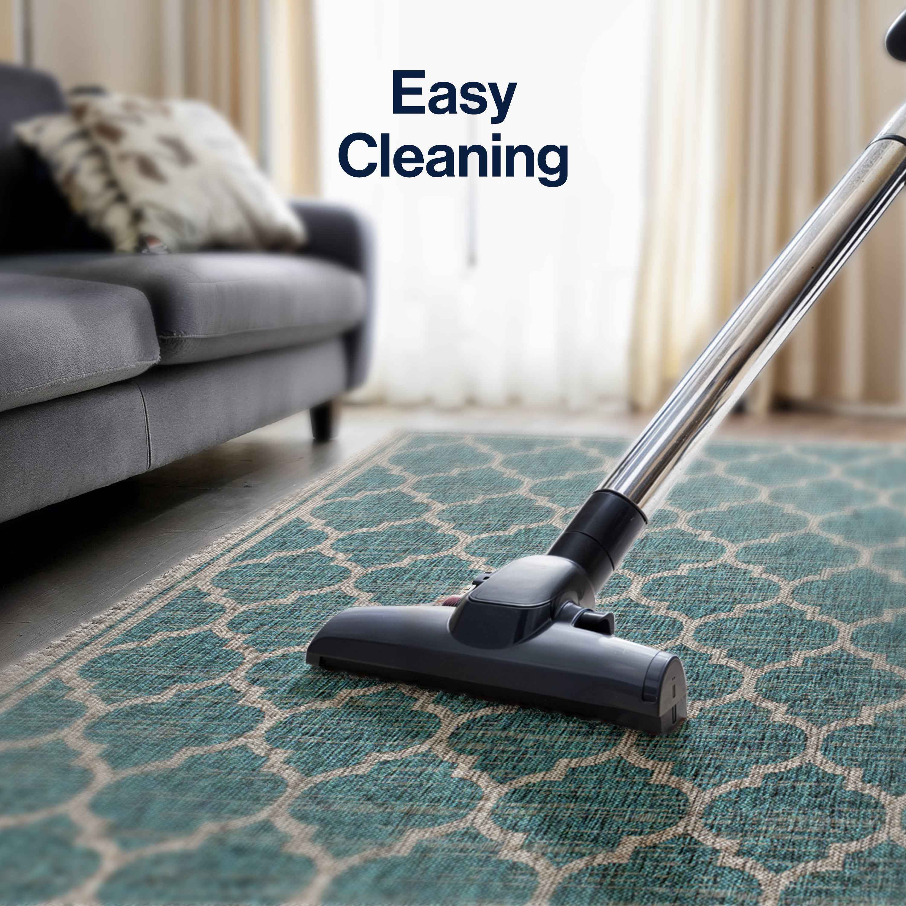 8' Teal Blue And Gray Square Geometric Indoor Outdoor Area Rug