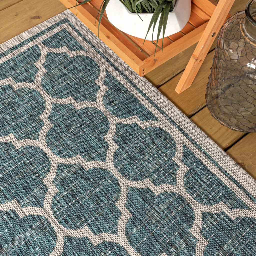 8' Teal Blue And Gray Square Geometric Indoor Outdoor Area Rug