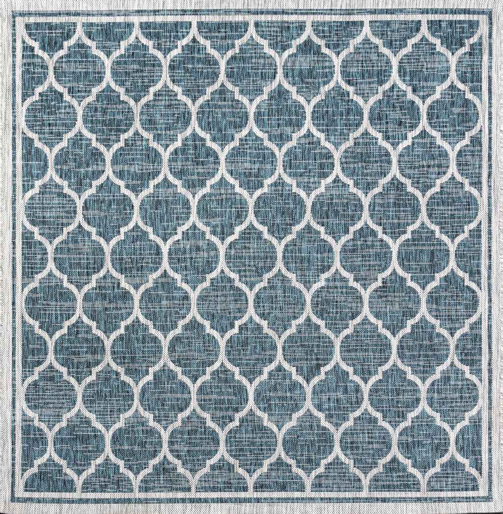 8' Teal Blue And Gray Square Geometric Indoor Outdoor Area Rug