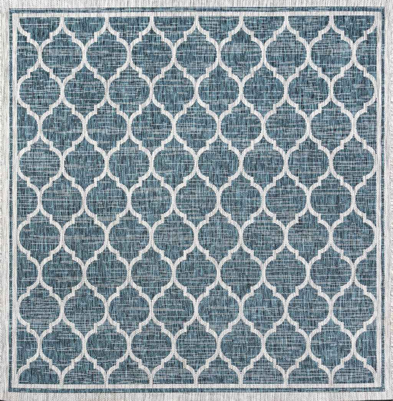8' Teal Blue And Gray Square Geometric Indoor Outdoor Area Rug
