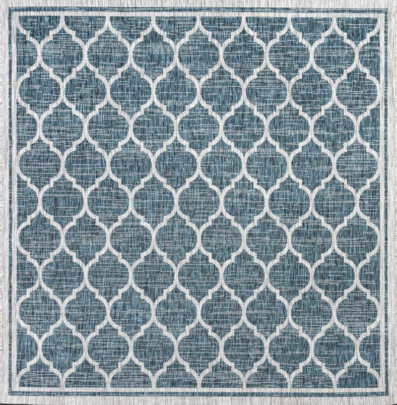 8' Teal Blue And Gray Square Geometric Indoor Outdoor Area Rug